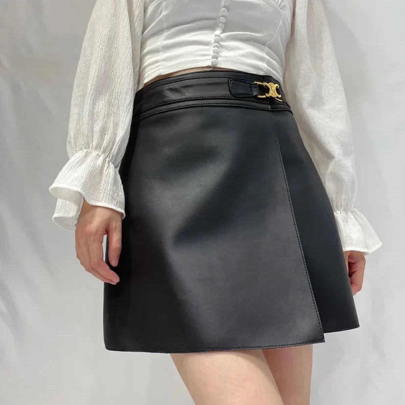 Tajiyane Real Sheepskin Skirts for Women 2023 Genuine Leather Skirt Women's Clothing High Waist Wrap Skirt Short Black Skirts