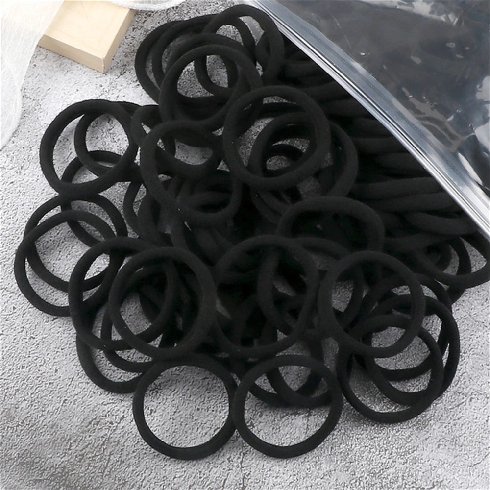 Black Elastic Hair Tie Set - 50pc No-Damage Hair Bands for Women