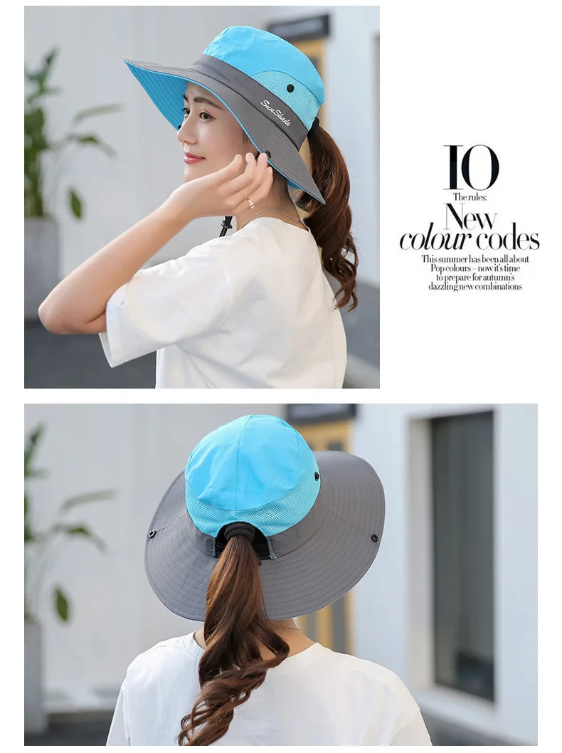 Child-Parents Fishing Hat Girls Outdoor UV Protection Bucket Hat Women's Panama Summer Wide Brim Bob Hiking Sun Hat for Woman