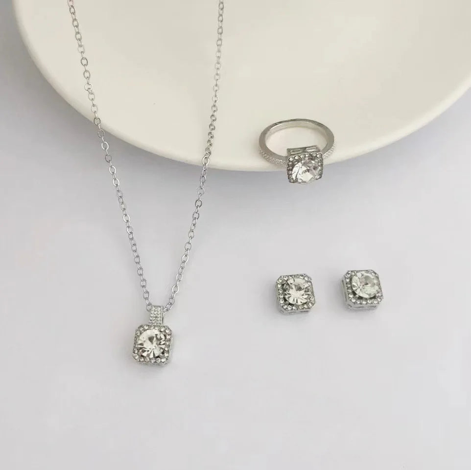 Luxury Cube Crystal Jewelry Set Women's Elegant Necklace Earrings Bracelet Statement Set — view 2 of jewelry sets