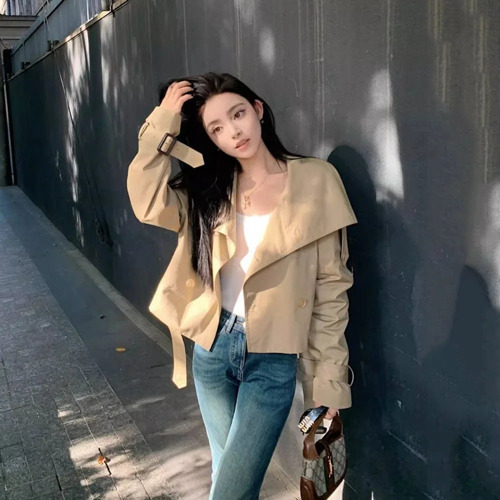 Spring Autumn Elegant Tunic Women Jacket Casual Chic Fashion Slim Tops Coats Long Sleeve Stand Collar Windbreak Roupas Femininas