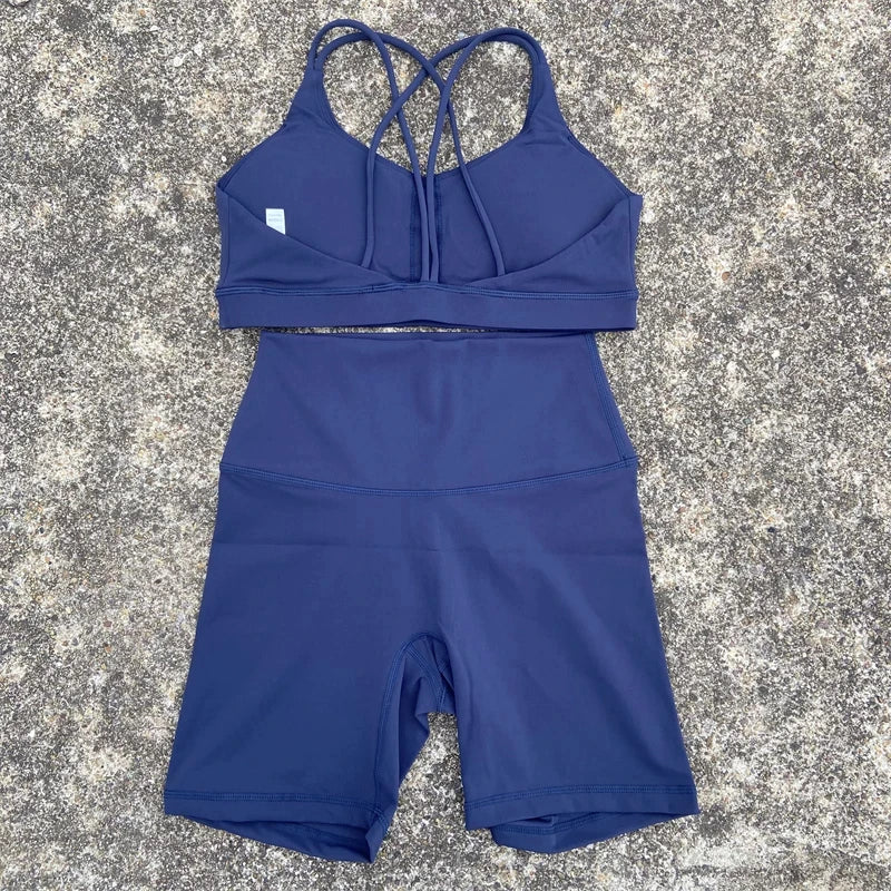 Women's Activewear Cross-Back Bra + High-Waist Biker Shorts Set — 2-Piece Yoga Gym — view 1 of women's activewear