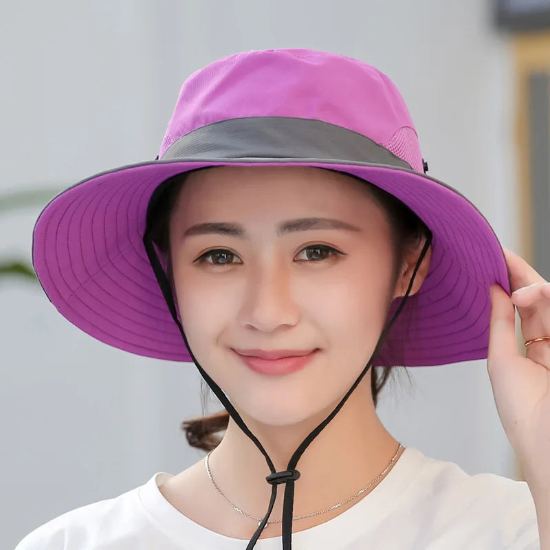 Child-Parents Fishing Hat Girls Outdoor UV Protection Bucket Hat Women's Panama Summer Wide Brim Bob Hiking Sun Hat for Woman