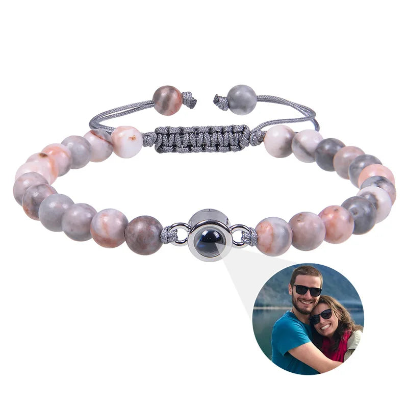Pearl-Style Custom Photo Projection Bracelet — 6mm Personalized Beads for Couples — view 12 of bracelets