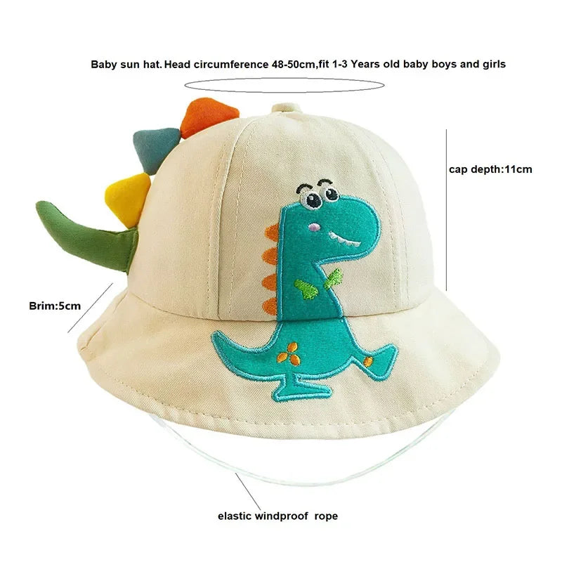 Cartoon Dinosaur Baby Panama Sun Hat - Wide-Brim Toddler Bucket Hat for Beach & Park — view 2 of baby hats