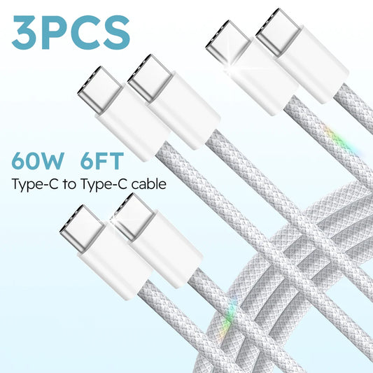 3-Pack 6ft 60W Nylon Braided Type-C to USB-C Cable — Samsung for iPhone Xiaomi — view 1 of chargers & cables