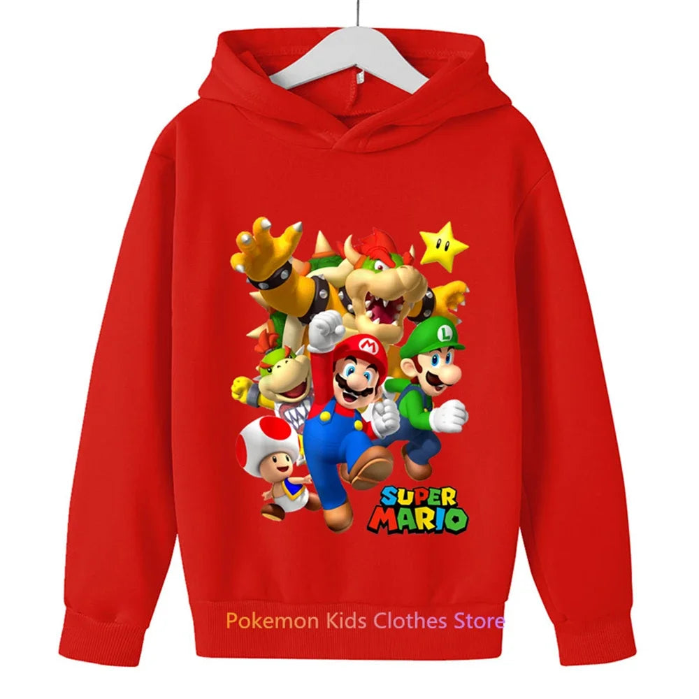 Children Super Mario Bros Hoodie Kids Sweashirt Boys Long Sleeve Game Clothes Harajuku Baby Cartoon Spring Autumn Tops