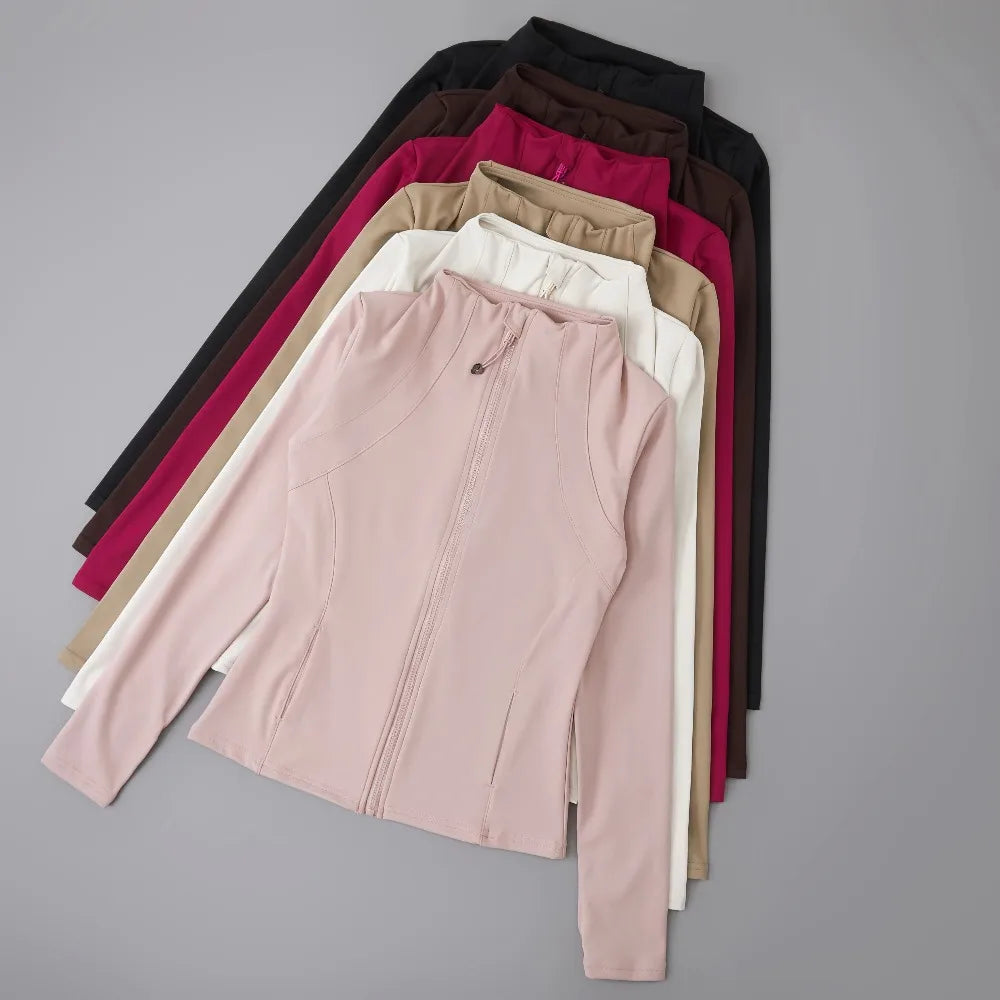 Women’s Full-Zip Yoga Jacket — Spandex Long-Sleeve Top with Thumb Holes