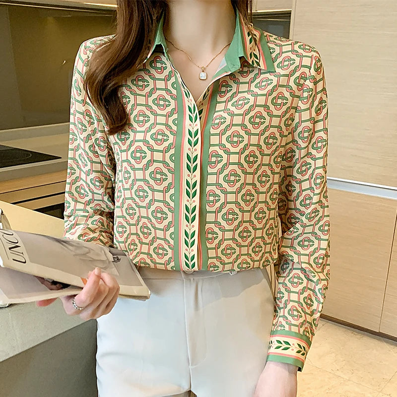 Fashion flower print shirts for ladies New elegant Women's Blouses 2024 Spring Summer Long Sleeve Button-Down Tops blusa mujer