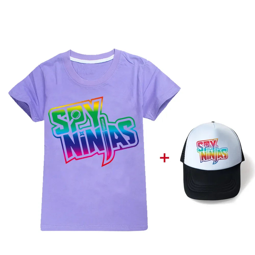 Spy Ninjas Kids T-Shirt & Cap Set – Cotton Cartoon Tracksuit for Boys & Girls