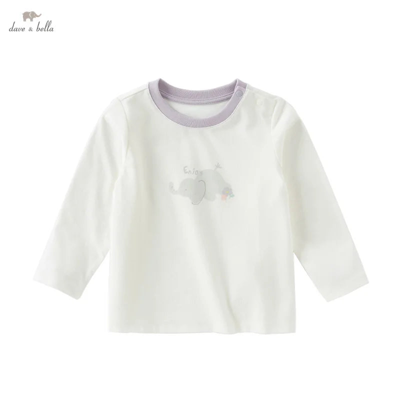 Dave Bella Children Long sleeved T-shirt 2025 Spring Boys Girls Baby Base Shirt Comfortable Cartoon Animal Print Tops DB1250900