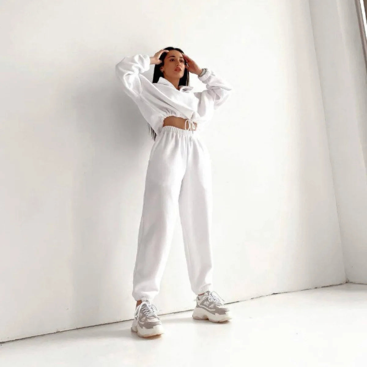 Women&rsquo;s 2-Piece Hooded Sweatshirt Tracksuit &mdash; Solid-Color Hoodie + Sweatpant Sportswear Set — view 5 of tracksuits