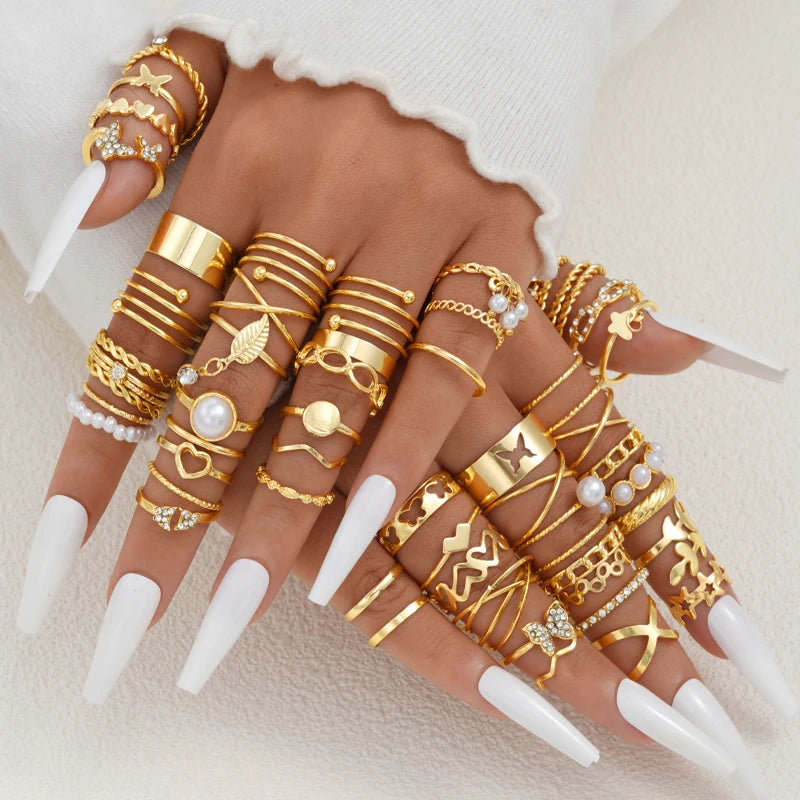 Women's 58PCS Vintage Ring Set — Heart Snake Butterfly Gold Plated Jewelry Gift — view 2 of jewelry
