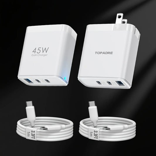 2-Pack 45W 3-Port USB Wall Charger — Quick Travel Fast Charge Adapter — view 1 of chargers & cables