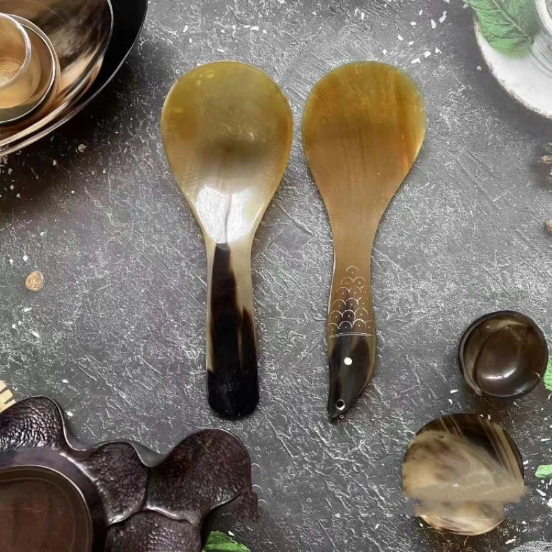 Water Buffalo Horn Spoon &mdash; Exquisite Long-Handled Dessert &amp; Western Cuisine Spoon (14-21cm) — view 4 of dining & tableware