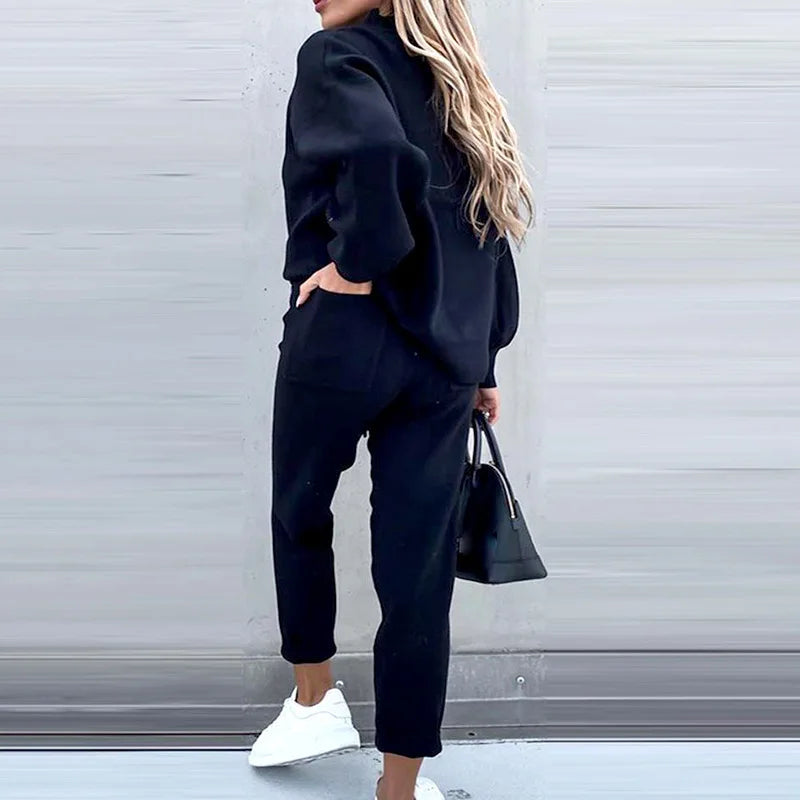 Autumn-Winter 2Pc Tracksuit &mdash; Women&rsquo;s Long-Sleeve Pullover Hoodie + Solid Jogger Pant Set — view 6 of tracksuits