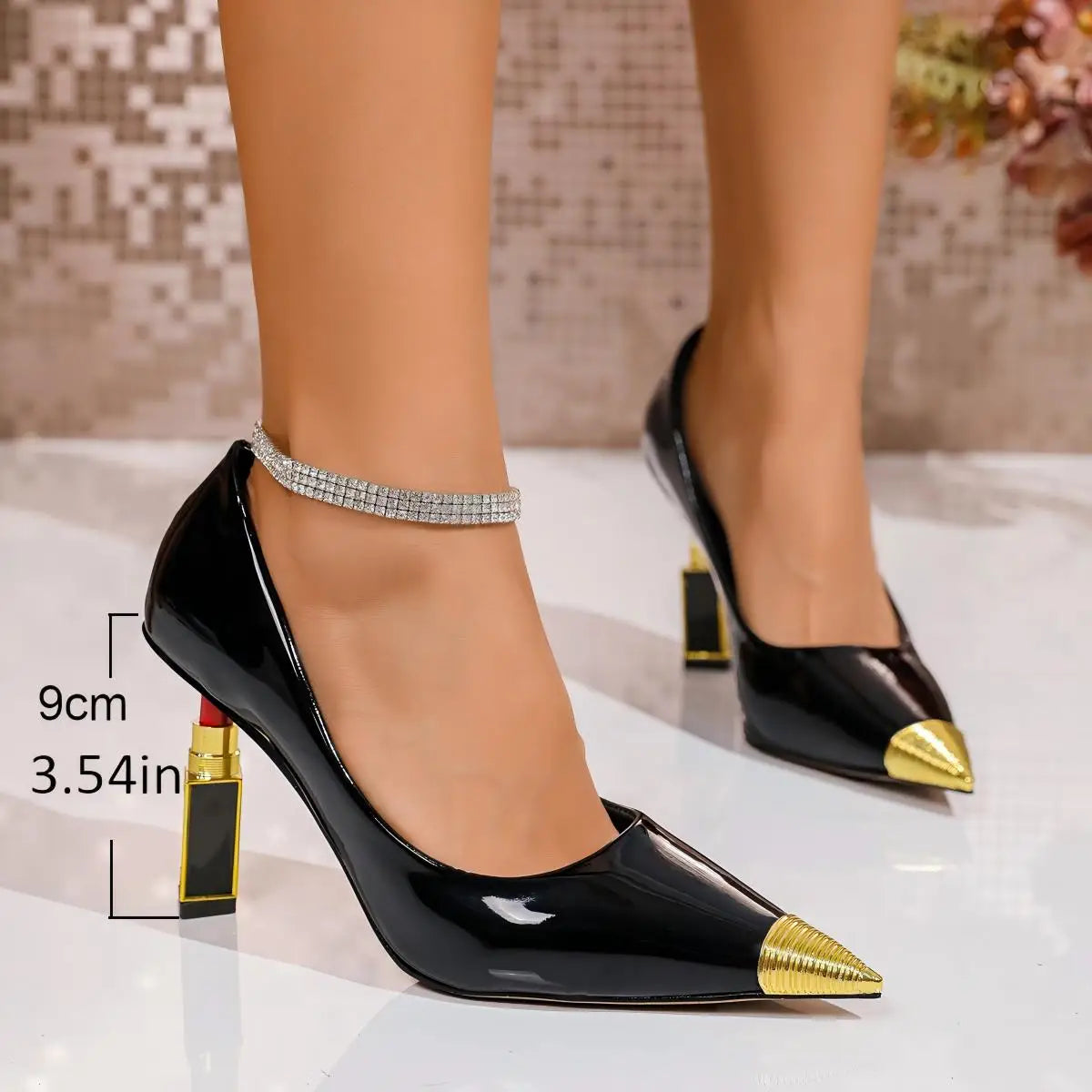 Heels & Pumps — Red Patent Leather Stiletto Sandals, Pointed-Toe Ankle-Wrap High Heels — view 4 of heels & pumps