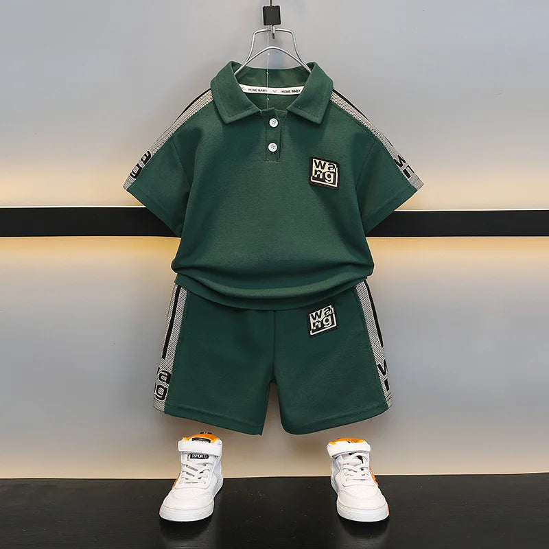 New Kids Letter Print Polo T-shirt Shorts 2Pcs/Sets New Fashion Baby Boys Girl Clothing Children Tracksuits 0-5 Years