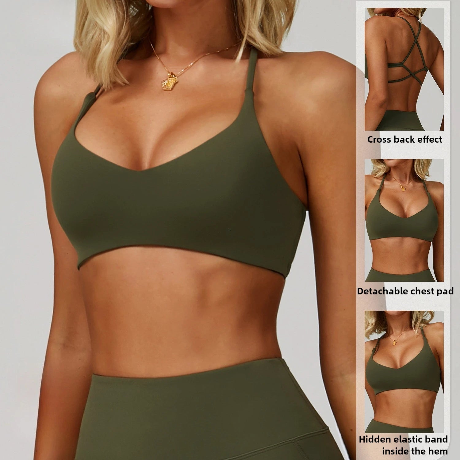 Cross-Shoulder Strap Sports Bra — Anti-Sweat Shockproof Push-Up Yoga Gym Crop Top — view 3 of sports bras