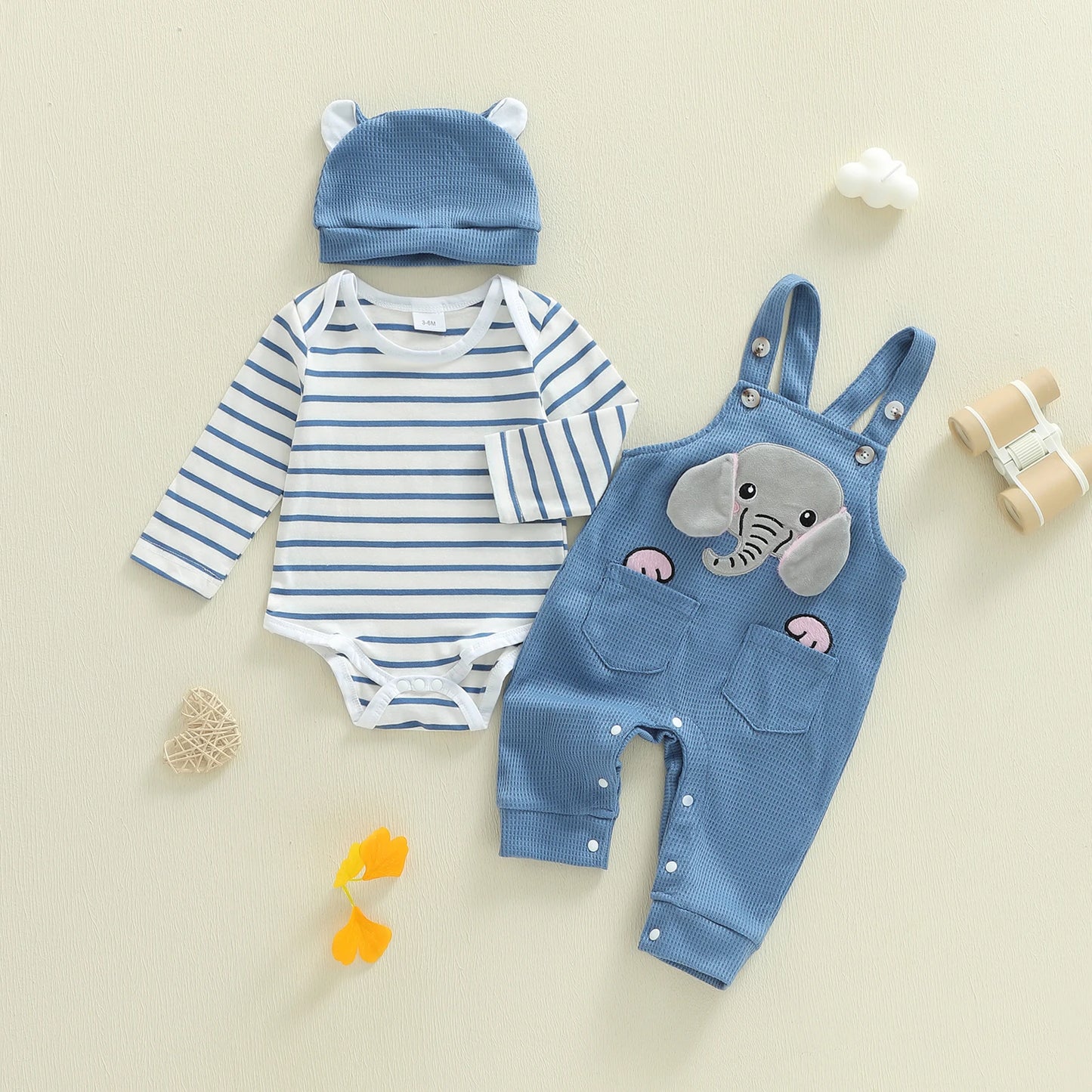 Infant Boys Striped Elephant Suspender Set - 3-Piece Romper Outfit — view 4 of infant sets