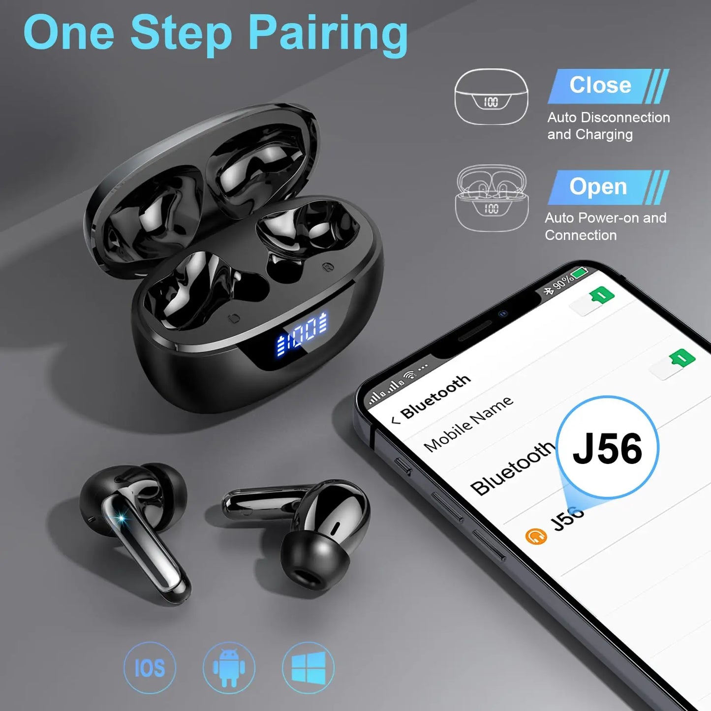 Wireless Headphones,Bluetooth 5.3 Stereo Earphones in Ear with 4 ENC Mic Clear Calls,Noise Cancelling Ear Buds,48H battery life. — view 6 of product