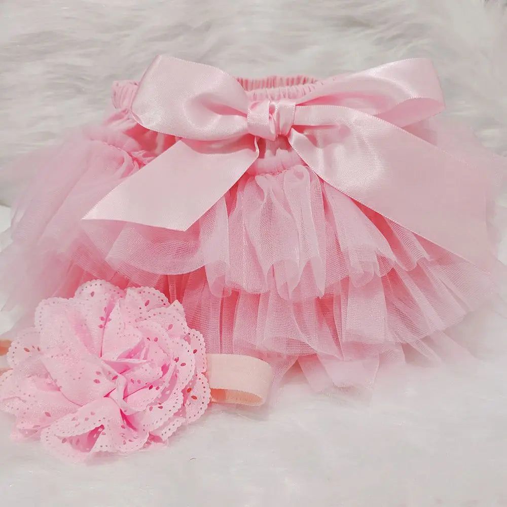 Baby Cotton Chiffon Ruffle Bloomers - Newborn Diaper Cover with Bow — view 8 of baby bottoms