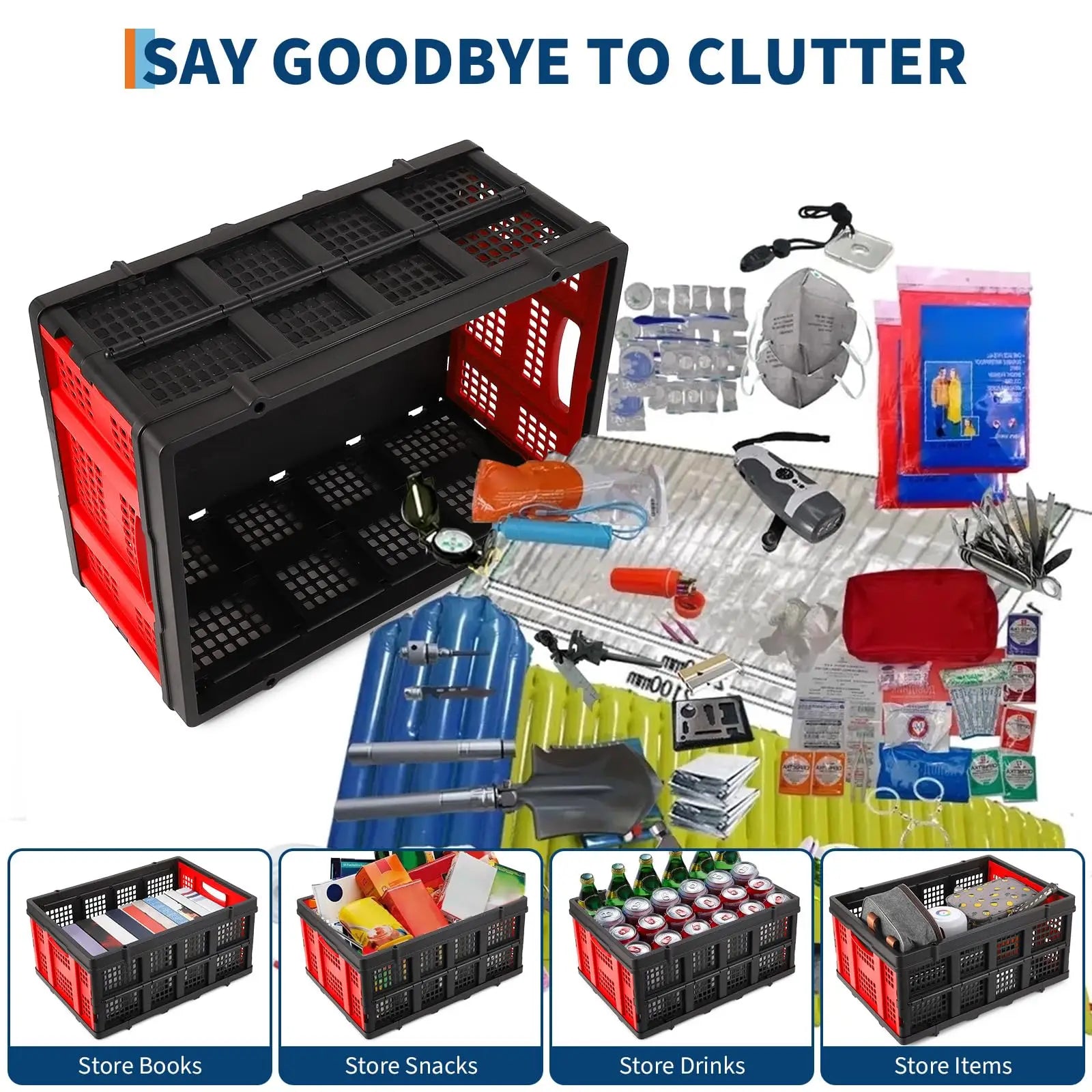 55L Collapsible Stackable Storage Crate, Heavy-Duty Folding Bin — product photo 1
