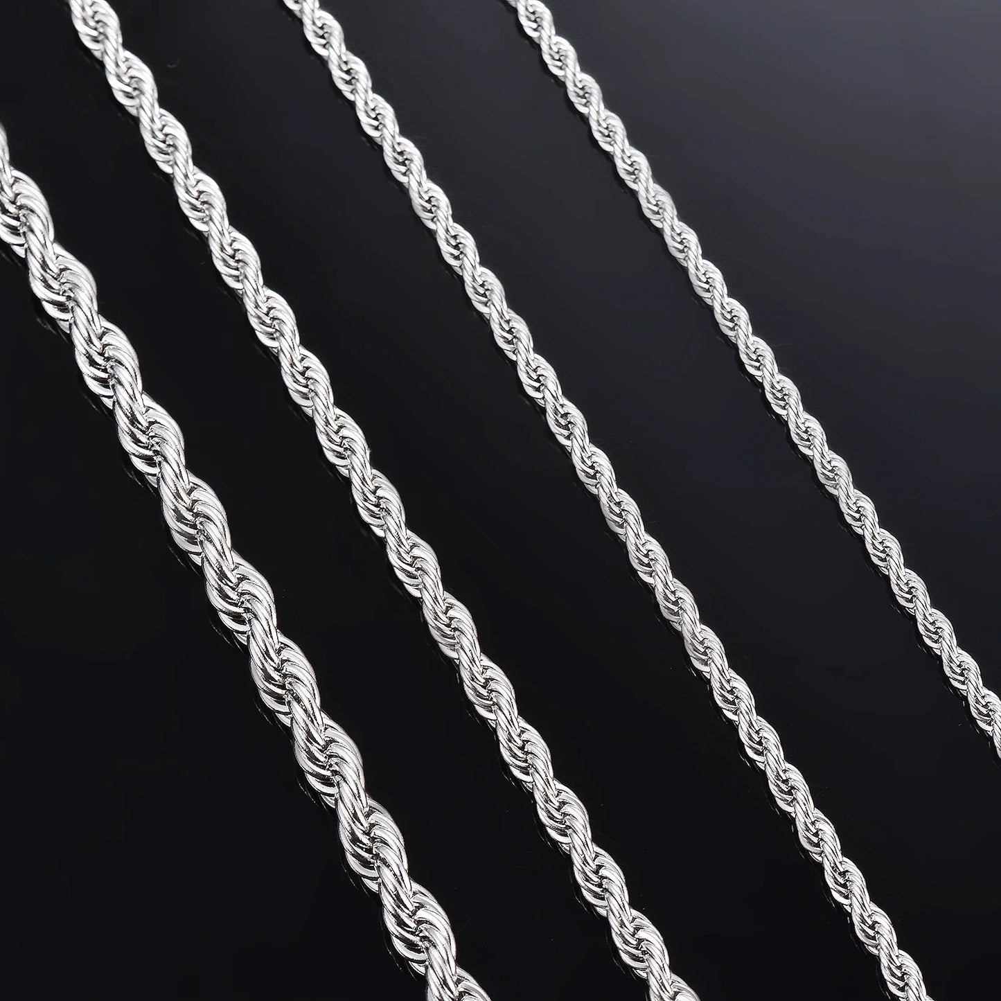 Unisex 925 Sterling Silver Rope Chain Necklace & Bracelet — 2-4mm Fashion Jewelry — view 3 of jewelry