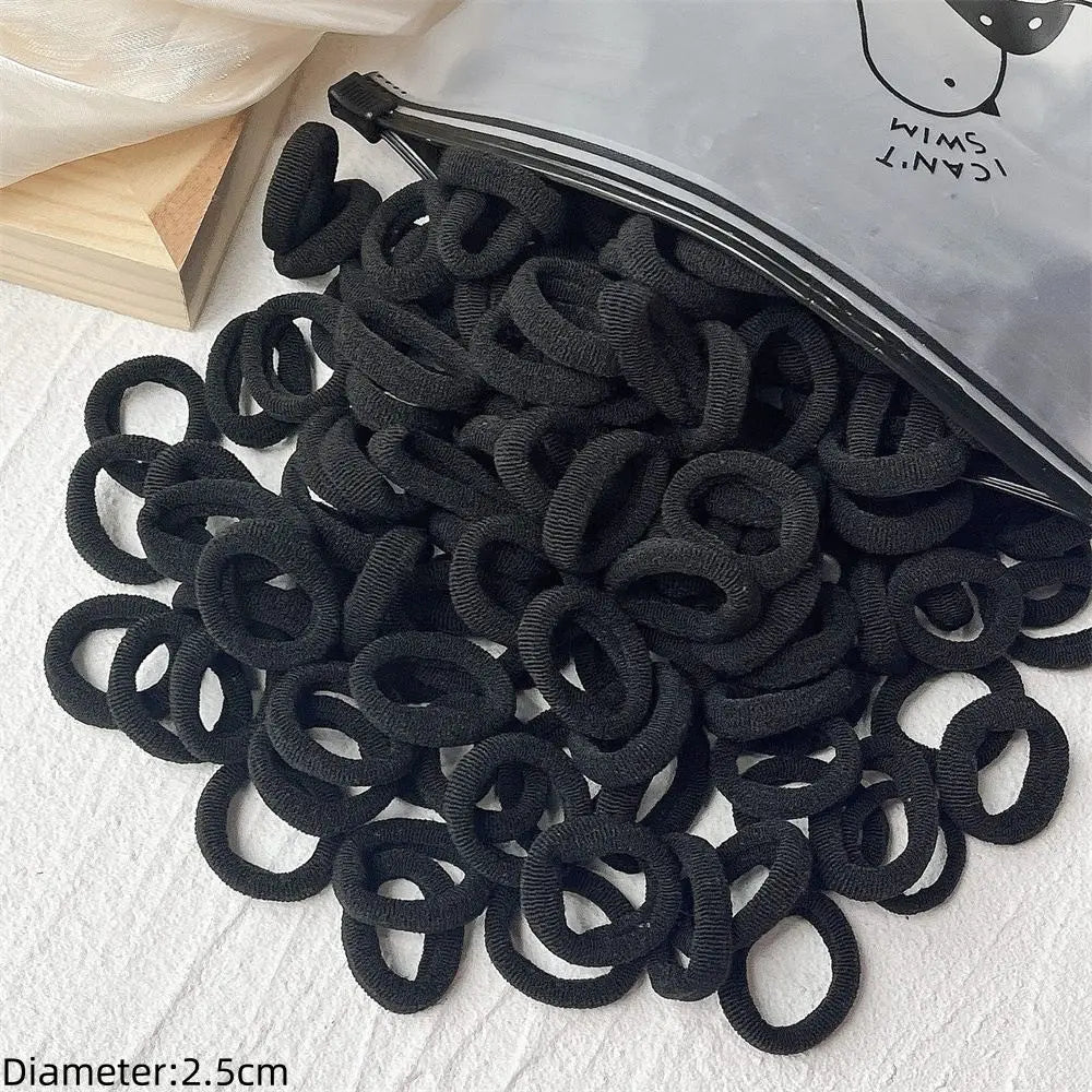 Black Elastic Hair Tie Set - 50pc No-Damage Hair Bands for Women