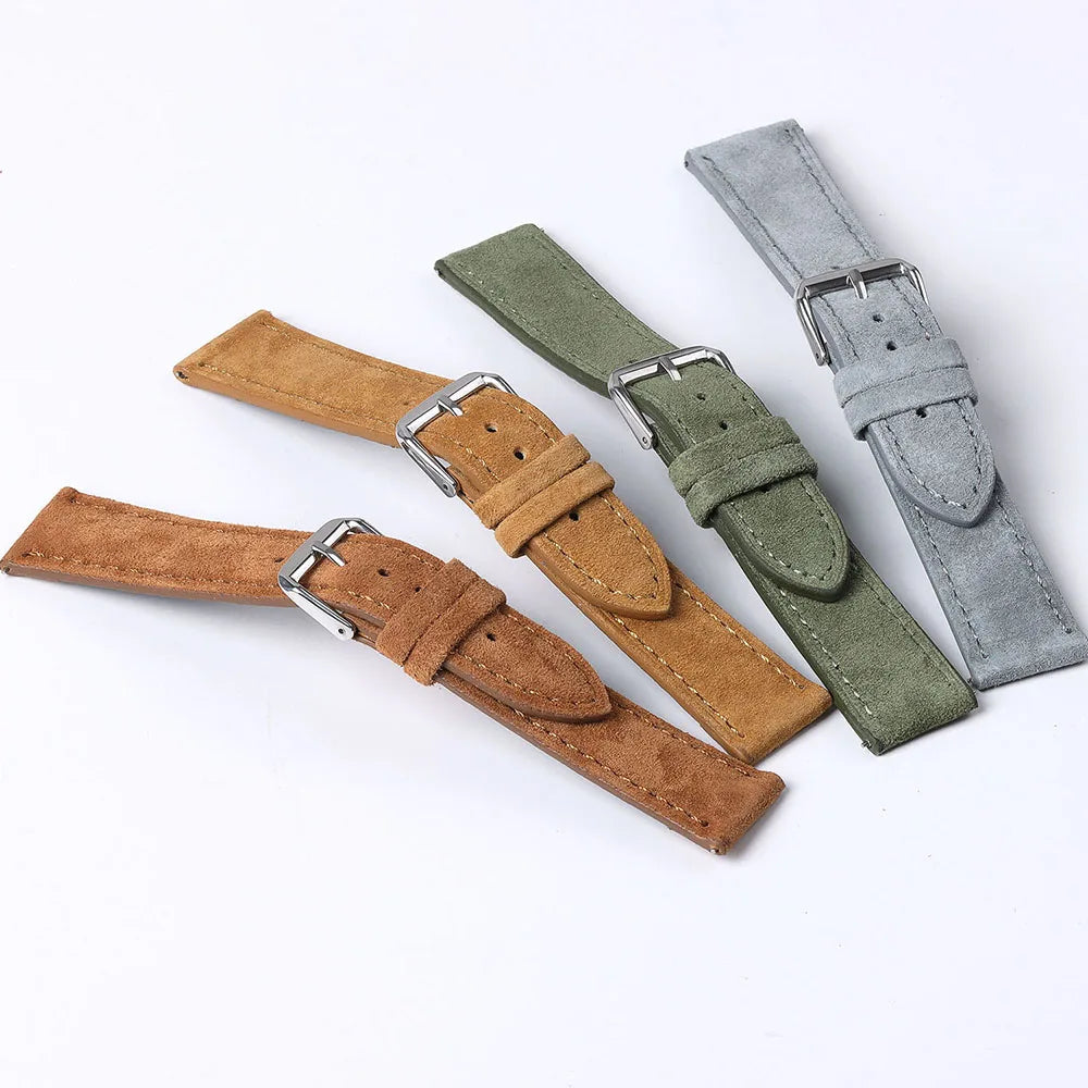 Vintage Suede Cowhide Watch Strap — 18mm 19mm 20mm 22mm Handmade Leather Band — view 6 of watch straps