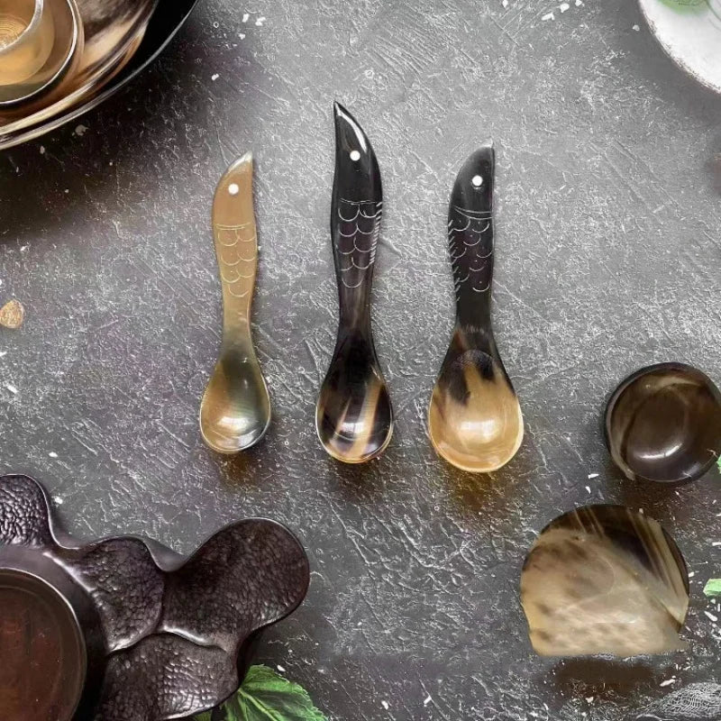 Water Buffalo Horn Spoon &mdash; Exquisite Long-Handled Dessert &amp; Western Cuisine Spoon (14-21cm) — view 3 of dining & tableware