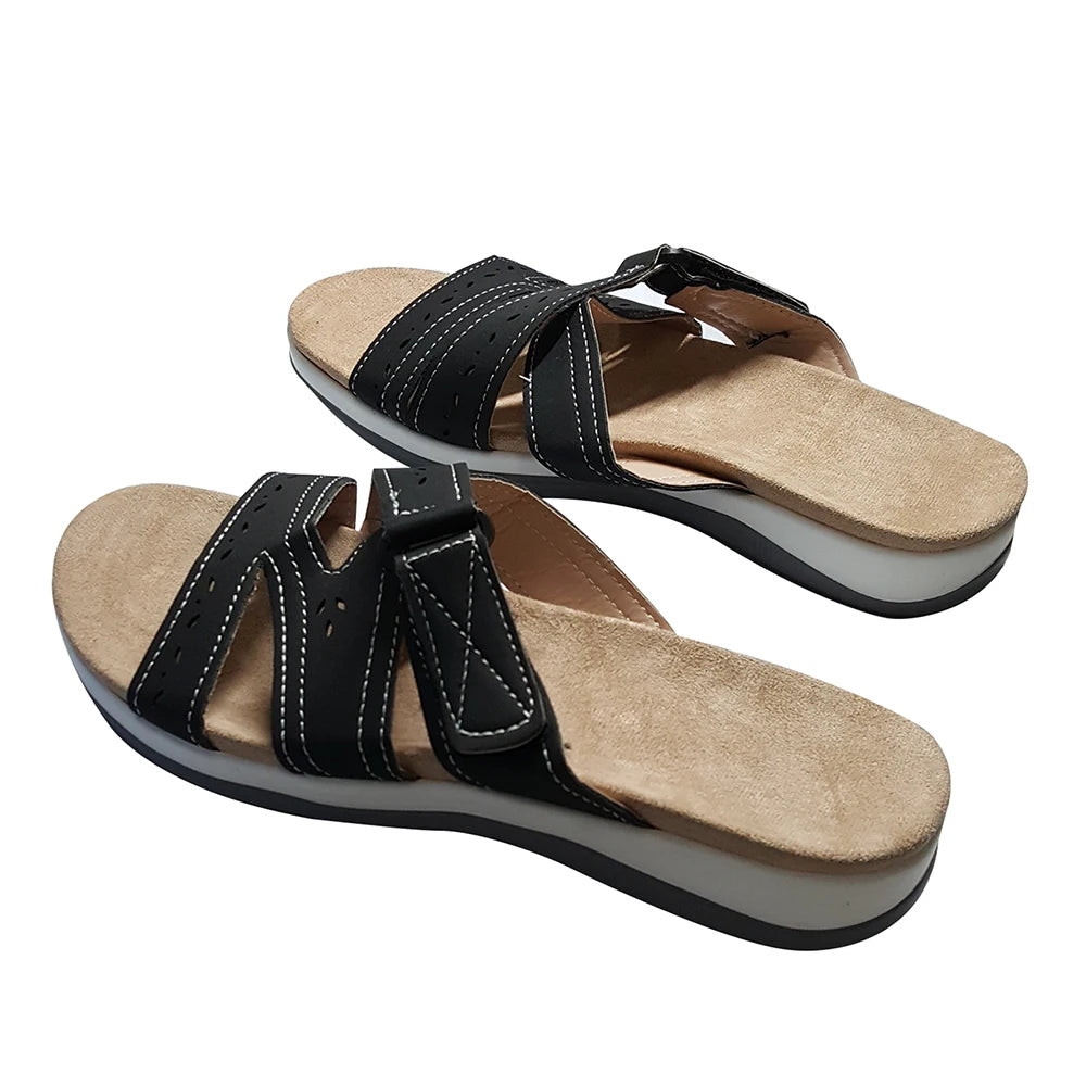 Summer Sandals Hollow-Out Hook-and-Loop Slides — Orthopedic Round-Toe Comfort Sandals — view 11 of summer sandals