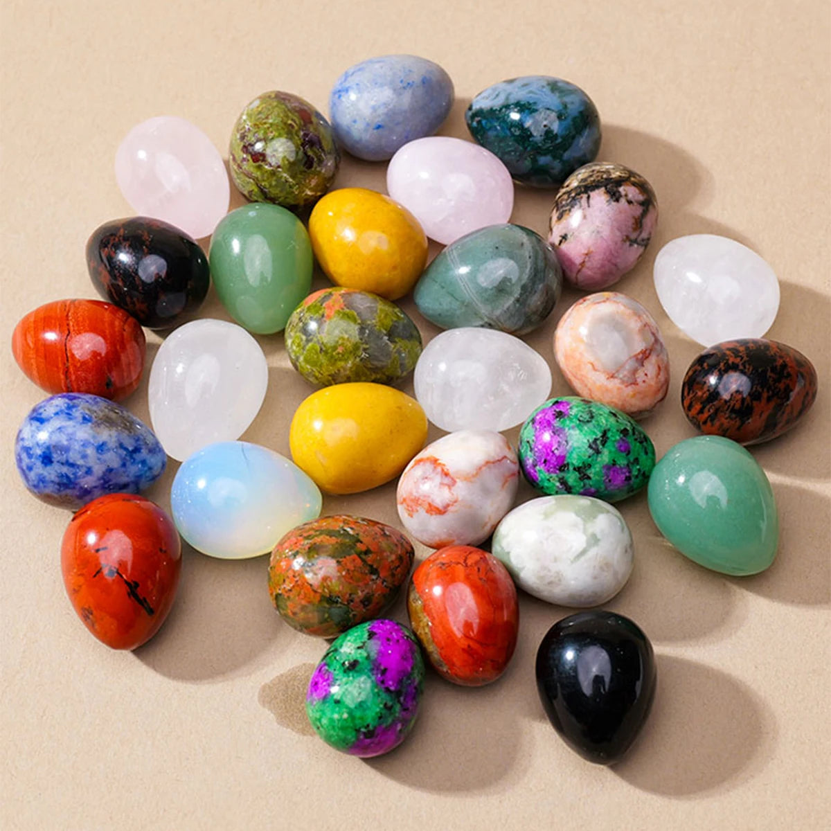 Crystal & Gemstone Mini Egg Stones Set — 5/7/10pc Polished Reiki Healing Gems Home Decor — view 4 of crystal & gemstone
