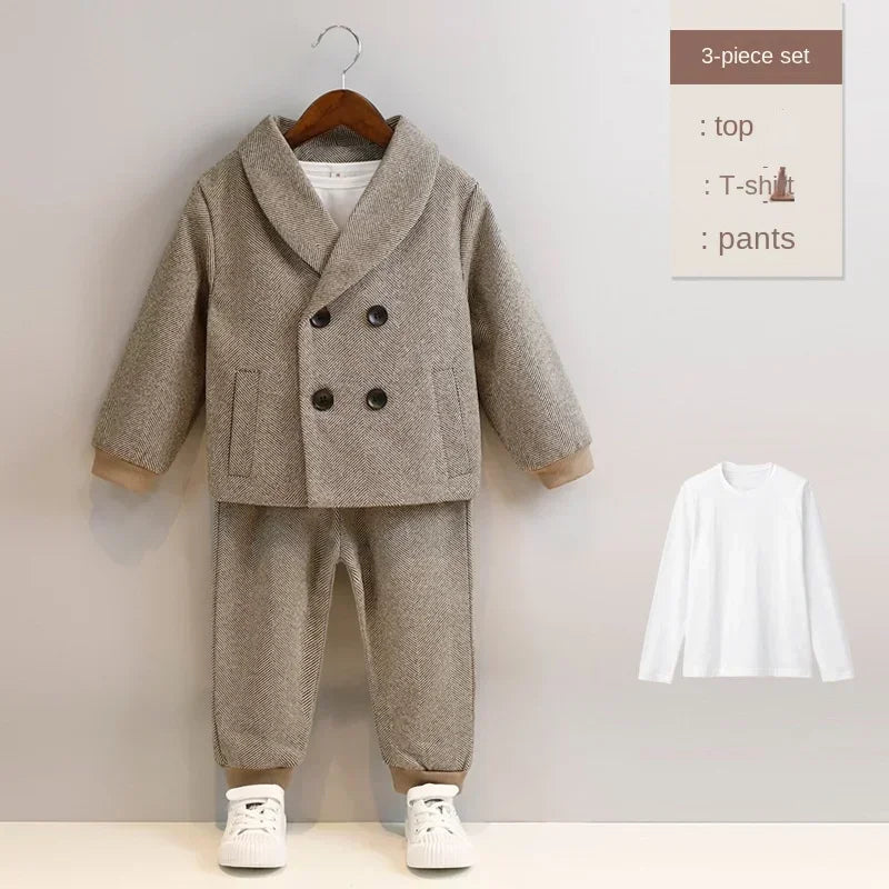 Boys’ Korean Style Double-Breasted Blazer Suit – Casual Birthday & School Outfit (Ages 1–12)