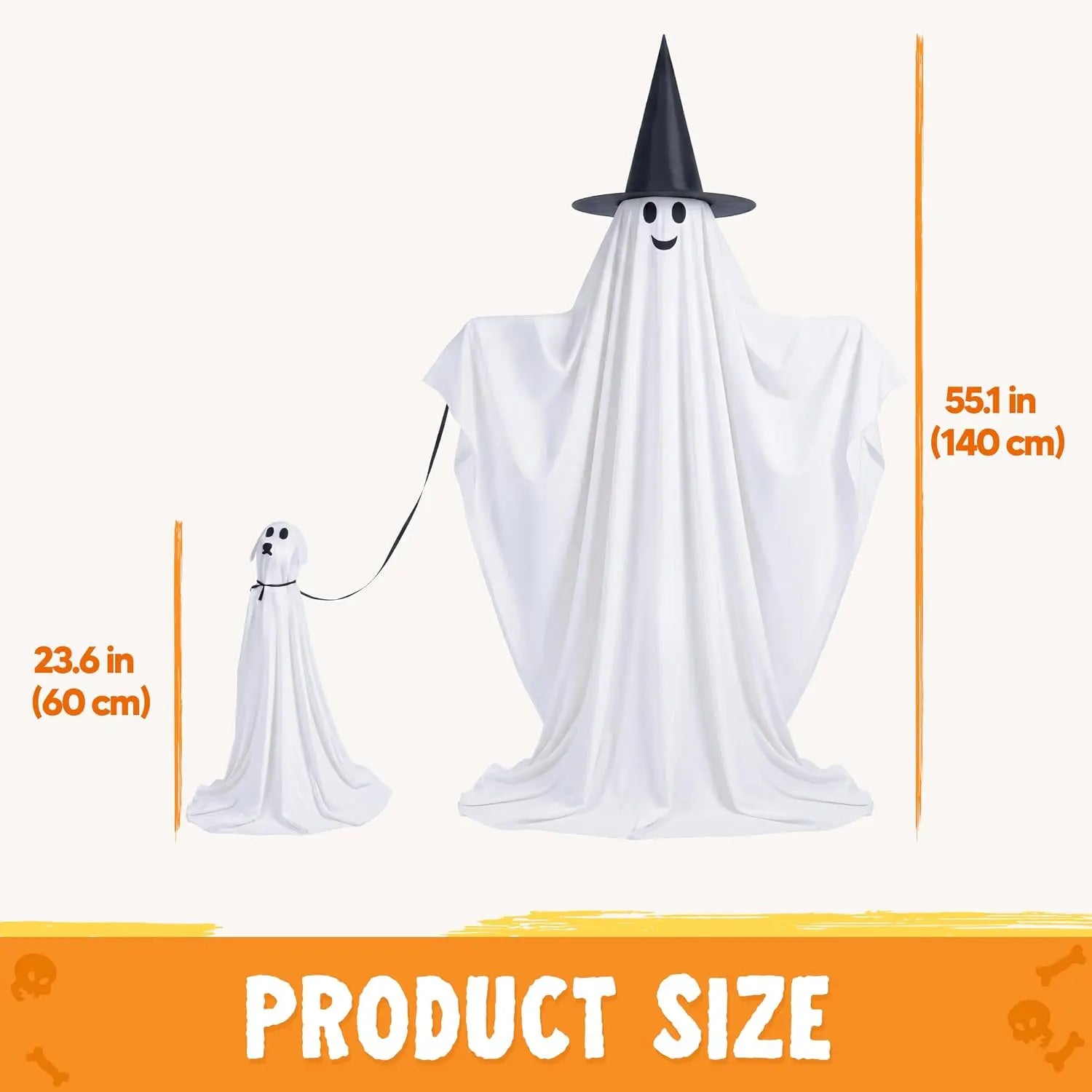 Outdoor Halloween Ghost Decorations, 55" Standing Ghost & 23" Dog Set — product photo 4