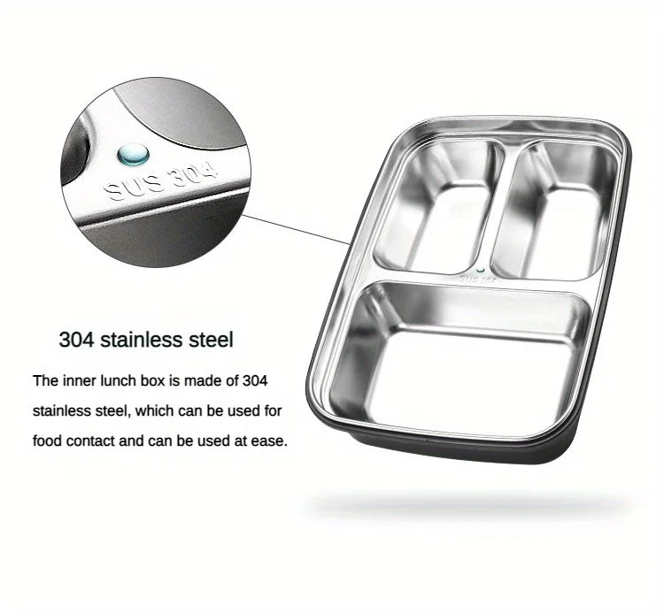Leak-Proof Stainless Steel Lunch Box 3-4 Compartment Insulated Bento Container for Adults Office Meal Prep — view 3 of food storage