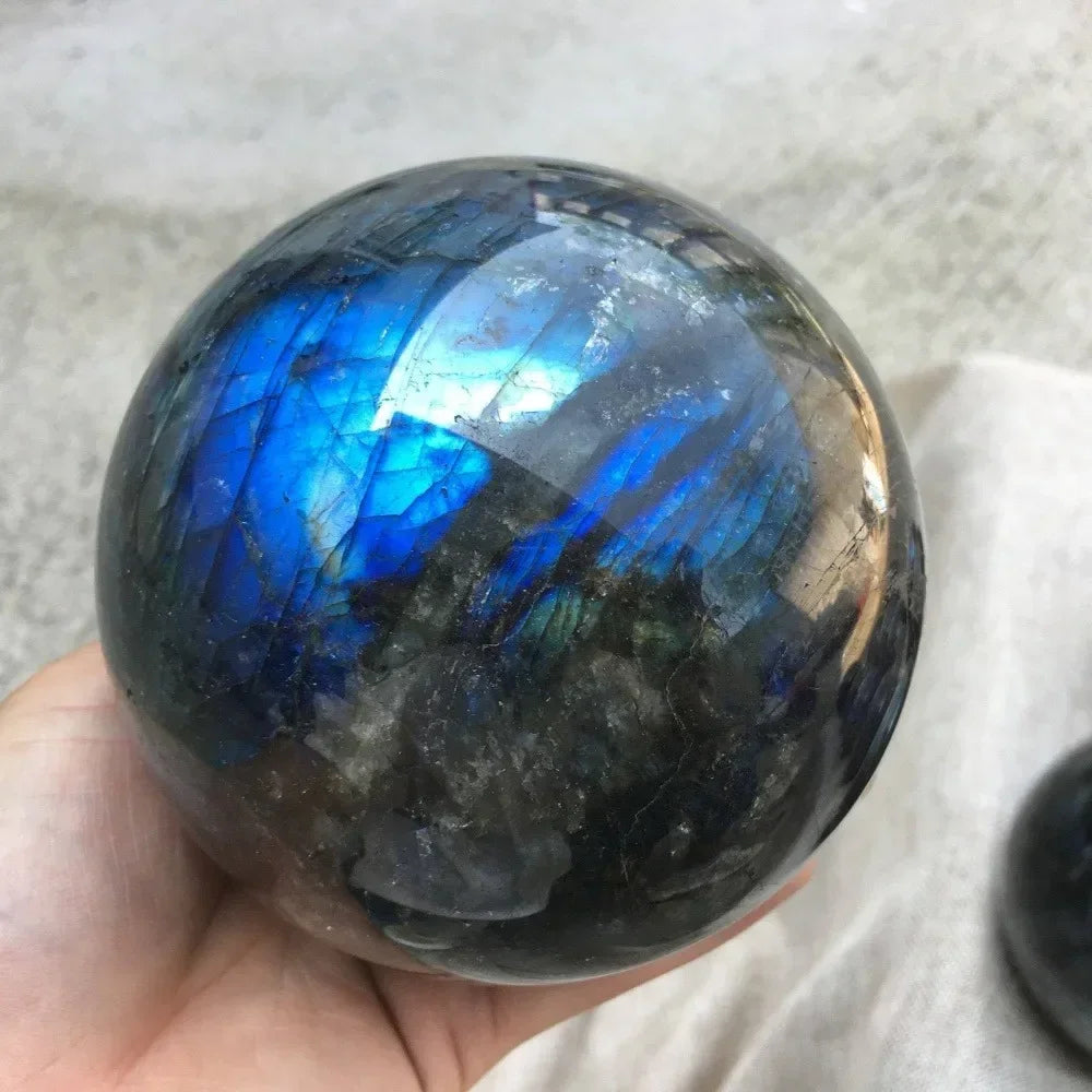 Crystal & Gemstone Labradorite Sphere — 6-10cm Natural Polished Healing Ball Decor — view 2 of crystal & gemstone