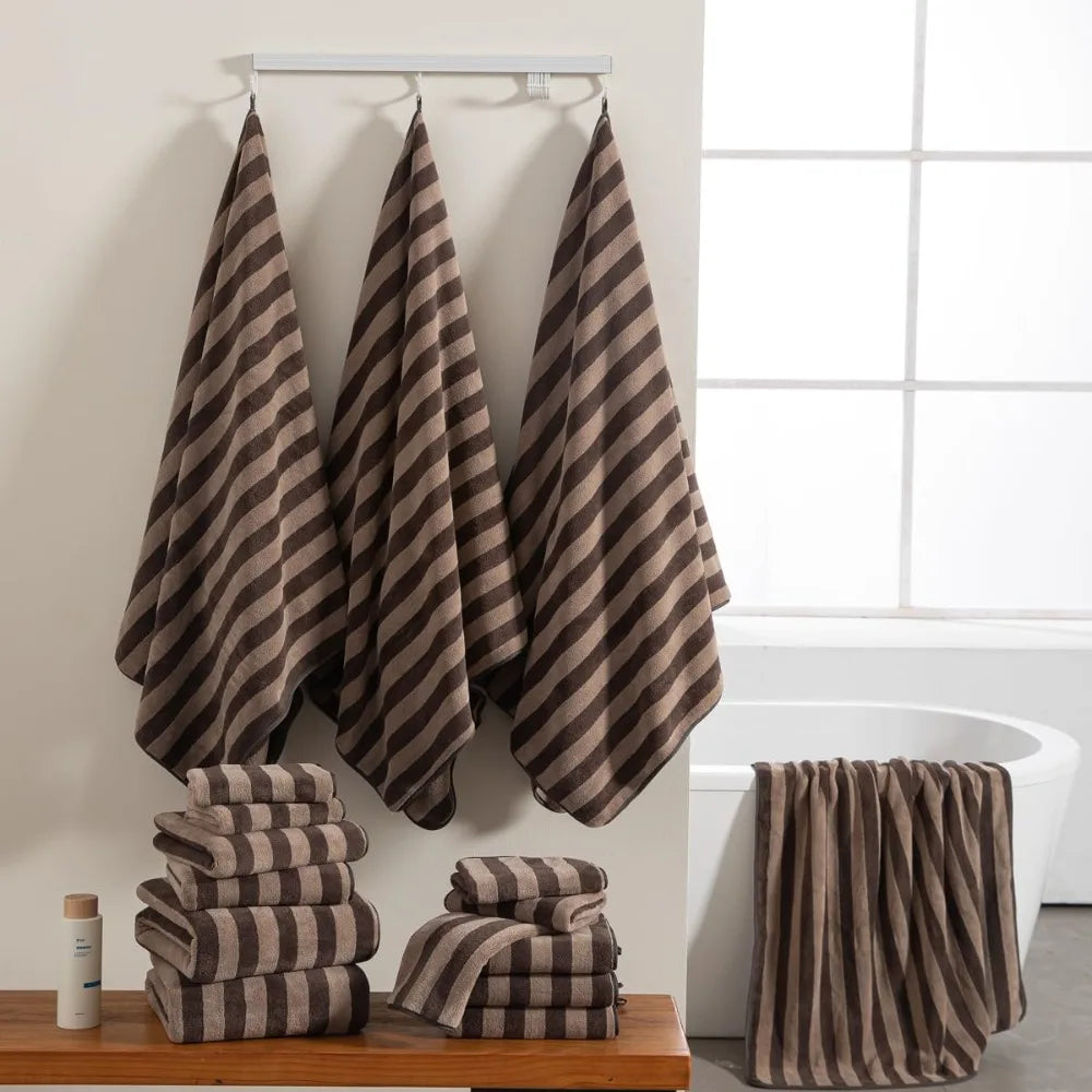 Bath Towels Family Set 18-Piece — Brown Cabana Stripe, 6 Bath Sheets + 6 Hand Towels + 6 Washcloths — view 2 of bath & towels