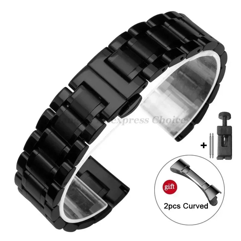Curved-End Stainless Steel Watch Strap — Universal 12/13/14/15/16/17/18/19/20/21/22mm Band — view 11 of watch straps