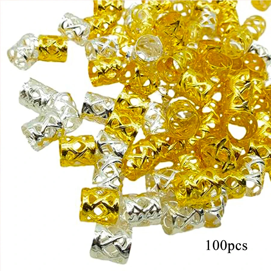 100pcs Hollow Out Hair Ring,Dreadlocks Beads Hair BraidRings Clips Dread Locks Hair Braiding Metal CuffsDecoration/Accessories