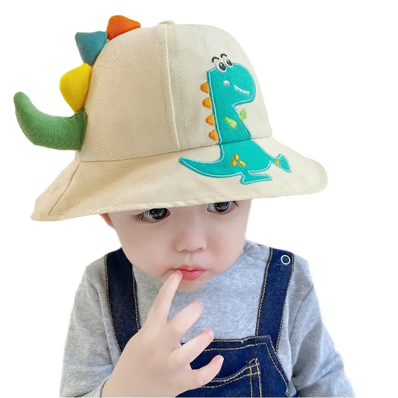 Cartoon Dinosaur Baby Panama Sun Hat - Wide-Brim Toddler Bucket Hat for Beach & Park — view 1 of baby hats