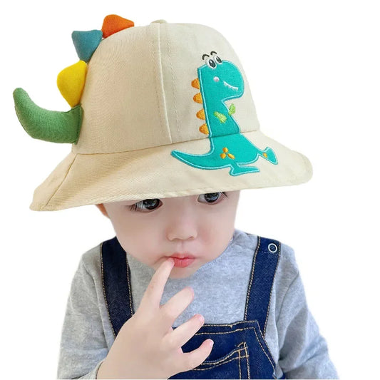 Cartoon Dinosaur Baby Panama Sun Hat - Wide-Brim Toddler Bucket Hat for Beach & Park — view 1 of baby hats