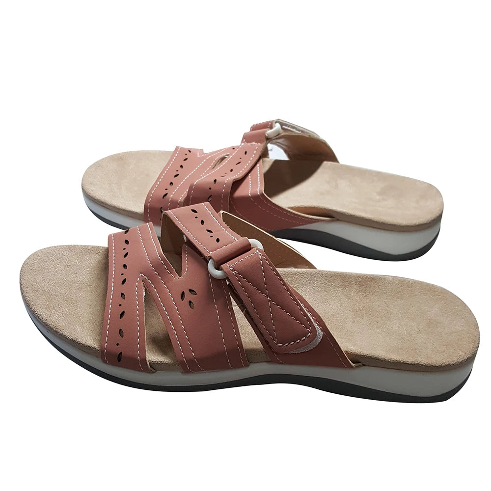 Summer Sandals Hollow-Out Hook-and-Loop Slides — Orthopedic Round-Toe Comfort Sandals — view 8 of summer sandals