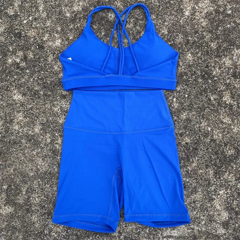 Women's Activewear Cross-Back Bra + High-Waist Biker Shorts Set — 2-Piece Yoga Gym — view 3 of women's activewear