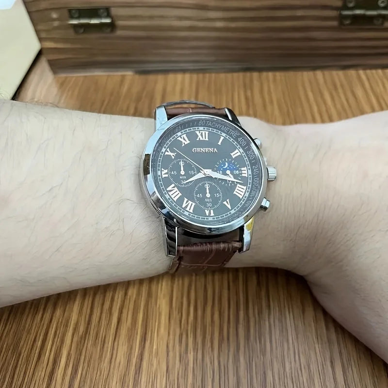 GENEVA Men's Luxury Belt Watch — Round Business Sport Waterproof Quartz Wristwatch — view 5 of watches