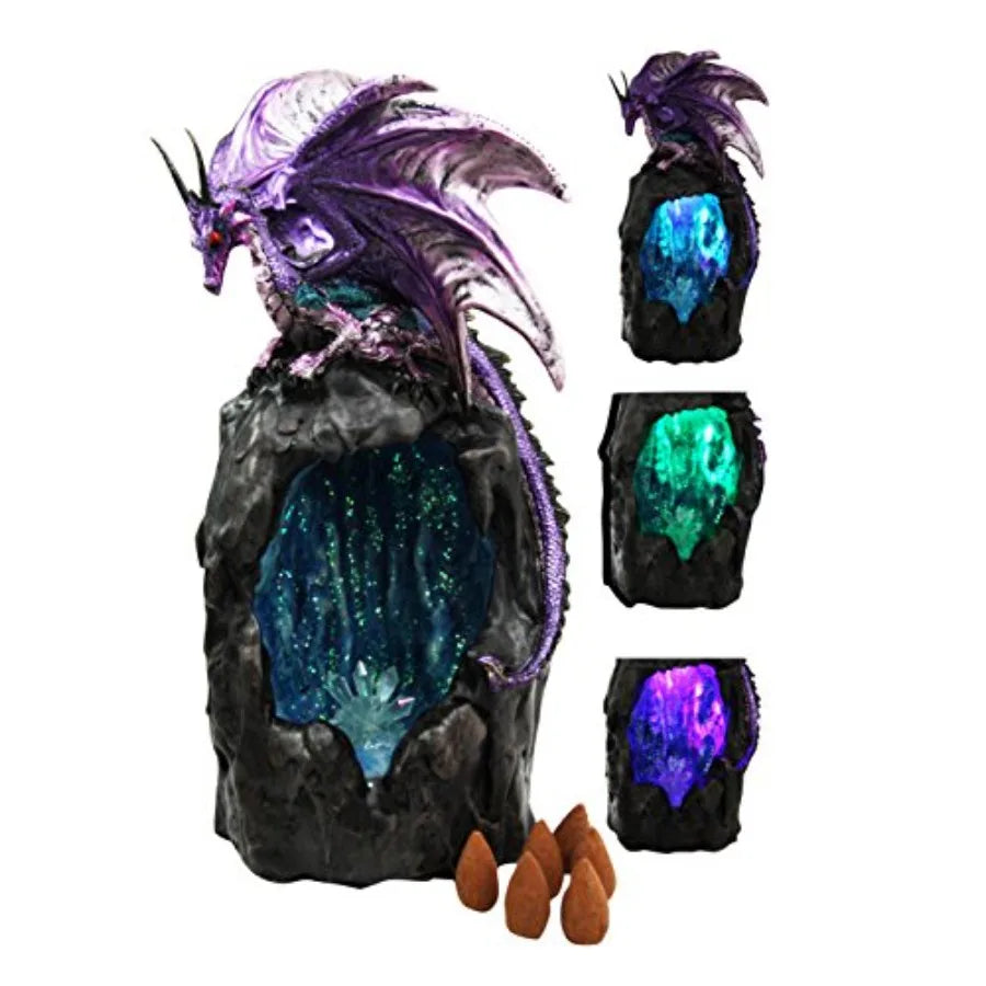 Crystal & Gemstone Purple Azurite Dragon Incense Burner — Faux Geode Quartz Backflow Decor — view 2 of crystal & gemstone