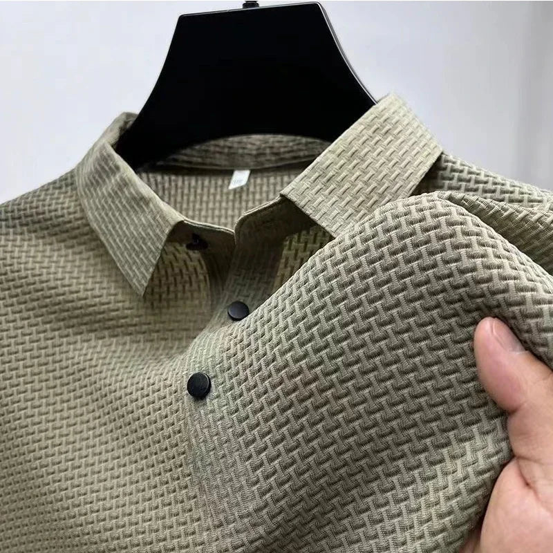 Men's bone flower jacquard short-sleeve business casual polo shirt — view 4