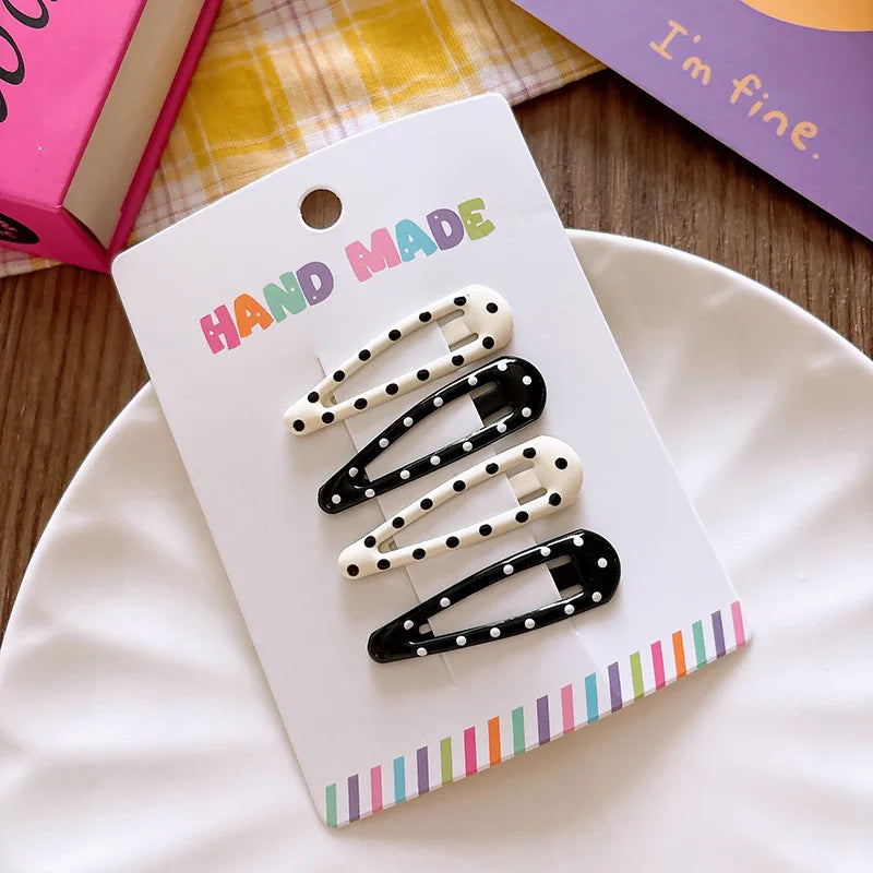 New polka dot hair clip black and white color clip girl versatile bangs clip hair accessory for short hair — view 10 of product