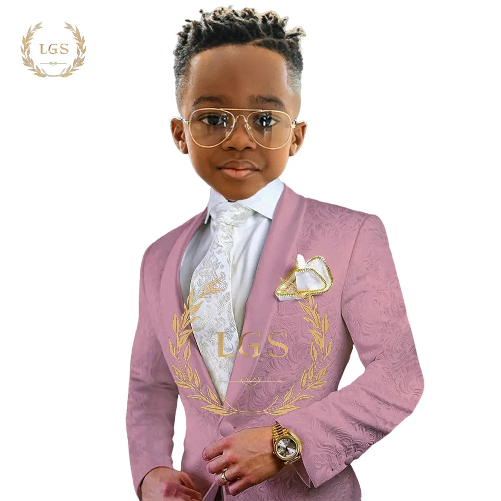 Boys Printed Dress 2 Piece Set (Coat and Pants) Customized Children's Wedding Party Banquet Cocktail Party Suit Set