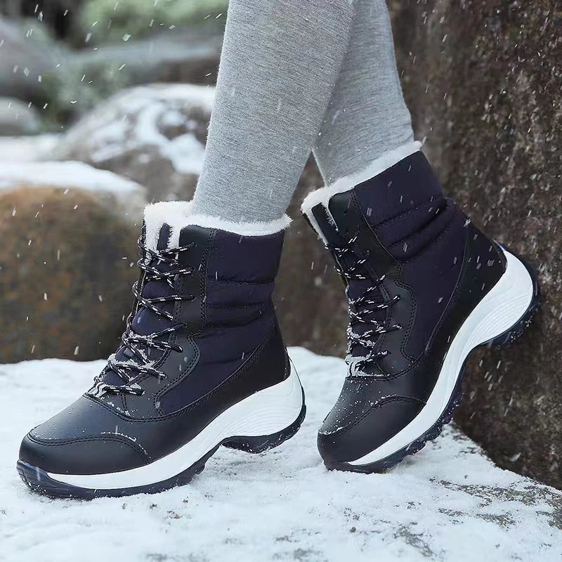 Women's Waterproof Heeled Winter Boots — Trendy Platform Ankle Boots with Plush Lining — view 4 of boots